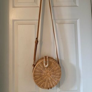 Round Woven Rattan Basket Crossbody Purse
